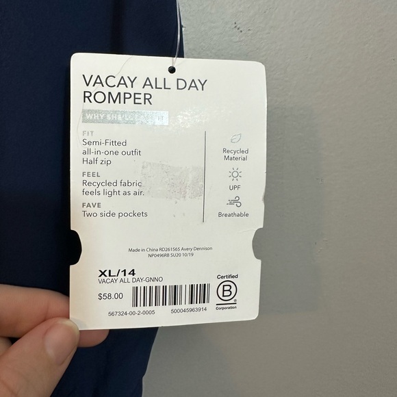 NWT Athleta Girl Vacay All Day Romper Navy Blue Size XL - Picture 2 of 13